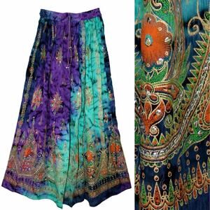 Boho Maxi Skirt Women Free Sz Rayon Spiritual Festival Artsy Breathable Pull On